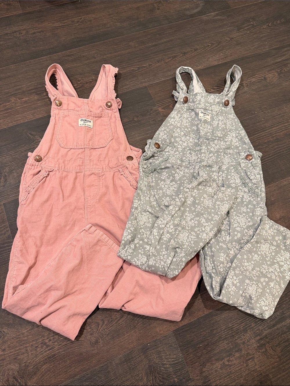 OshKosh B'gosh Pink and Light Green Floral Kids Overalls